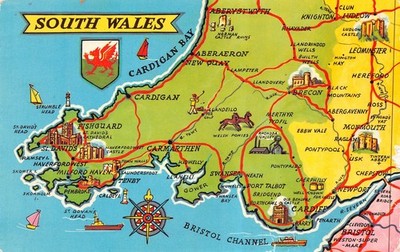 Südwales Karte Wales Postkarte um 1976