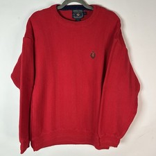 Vintage Chaps Ralph Lauren red herringbone knit crewneck sweater Sz Medium