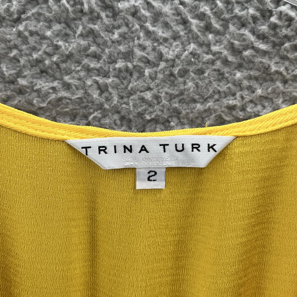 Vestido Trina Turk Feminino 2 Franjas Amarelas Midi Boho Califórnia Maxi Forrado Verão - Imagem 3 de 4