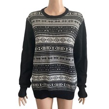 Original WeatherProof Vintage Sweater Mens Medium Fair Isle Black White New xmas