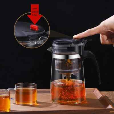 Hitzebeständige Klarglas Teekanne Kanne mit Teeei Kaffee Tee Blatt Kräuterkanne UK