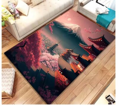 Japanese Castle Mt.Fuji Rug 160CM x 230CM Beutiful Artistic Japan Carpet