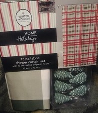 Winter wonder Lane Christmas Tree Fabric Shower Curtain 13 Pc Set 72" x 72" New 
