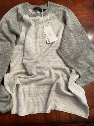 VINCE Long Sleeve Baseball Crew Neck Heather White/Heather Gray Sweater Size M - Picture 6 of 6