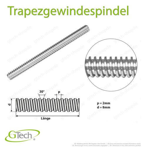 Trapezgewindespindel T3.5 T4 T5 T6 T8 bis 1000mm Länge Edelstahl Rechtsgewinde - Bild 16 von 17