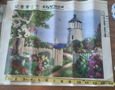 DIY Lighthouse Scene Diamond Painting Partial Drill 13 1/4 X 9 1/2 Finished