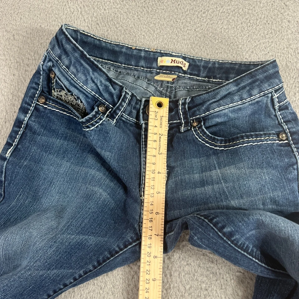 Mudd Juniors Jeans Size 14 Mid Rise Skinny Leg Blue Denim Button Stretch - Image 3 of 4