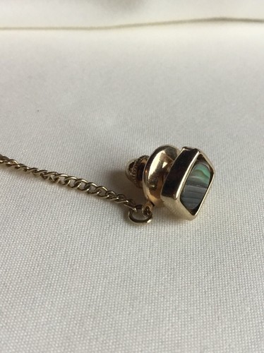 Vintage Swank Tiger Abalone Oval Inlay Tie Pin Tie Tack Gold Tone - Picture 2 of 5