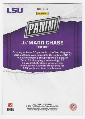 2022 Panini Father's Day #36 Ja'Marr Chase Yellow 03/10 SSP - Picture 2 of 2