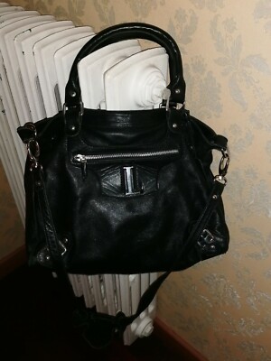 LORIBLU Tasche Leder schwarz mit Schultergurt