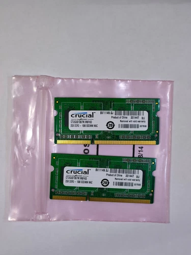2x CRUCIAL 2GB DDR3-1066 CT2G3S1067M.M8FKD SODIMM PC3-8500 NON-ECC