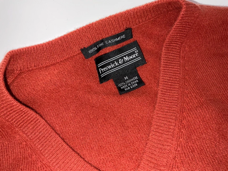 Suéter Presswick & Moore Cuello en V Para Hombre M Naranja 100% Cachemira L/S YGI A4-23 Foto 4 de 4