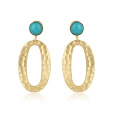 Hammered Design Turquoise Gemstone 925 silver Gold Plated Earrings Jewelry