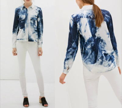 Zara limited edition jeans shirt blouse tie dye linen S denim blouse linen tie dye