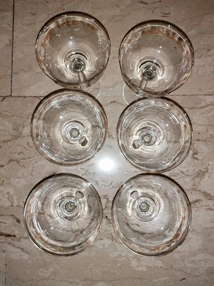 6 coppe cristallo con fregi in oro - Immagine 3 di 3