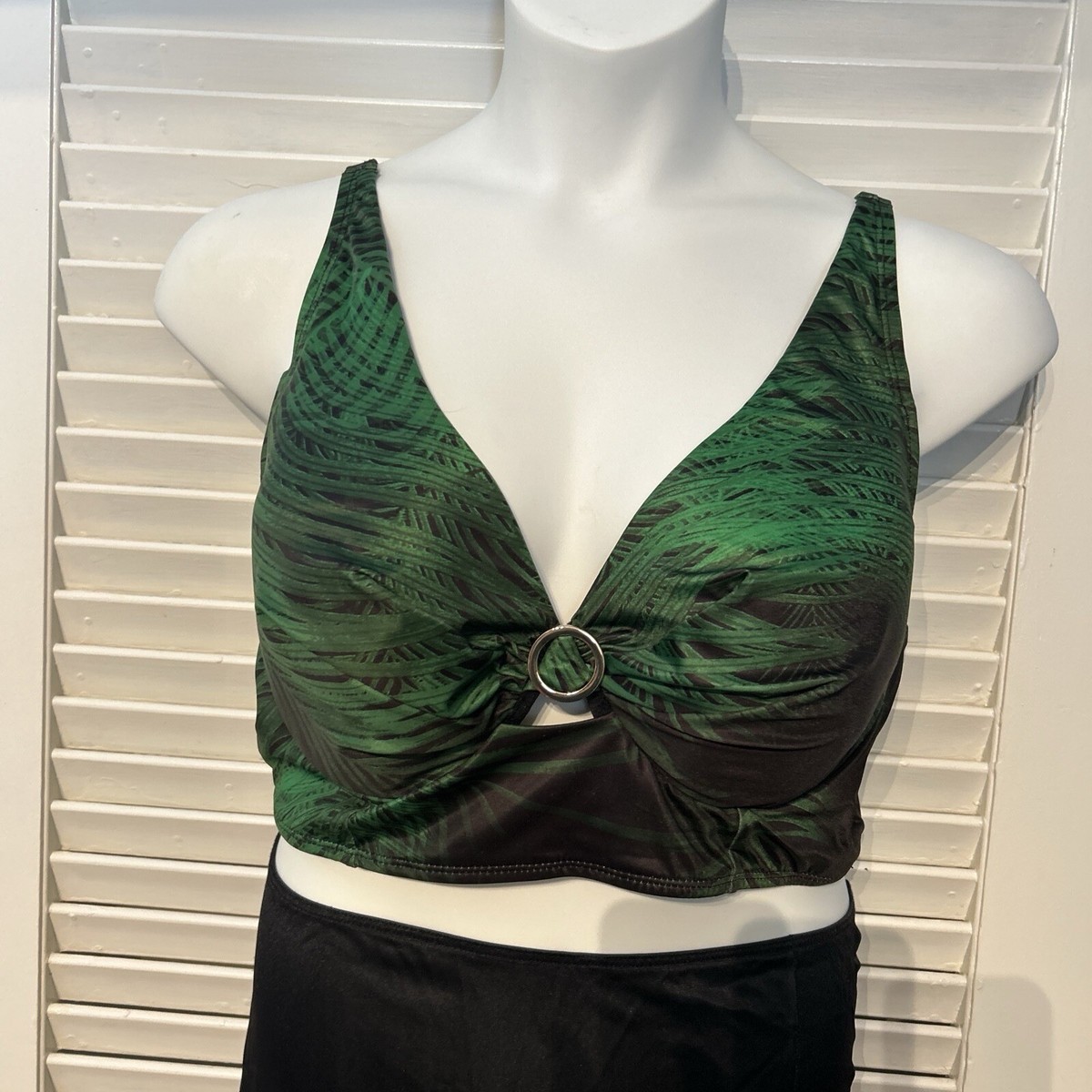 Cacique 38DDD Swim Balconette Underwire Swim Bikini Top Green Floral  Tropical