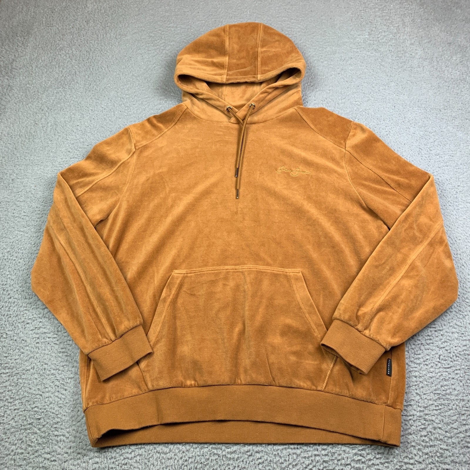 Sean John Velour Y2K Hoodie Mens Size XL Burnt Orange Drawstring