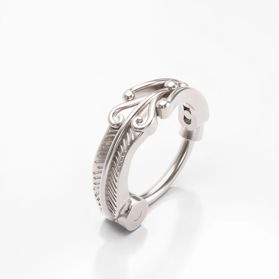 Pendiente Tragus Pluma Oro Blanco Sólido 14K con Cierre Clicker, Joyería Corporal Foto 2 de 4