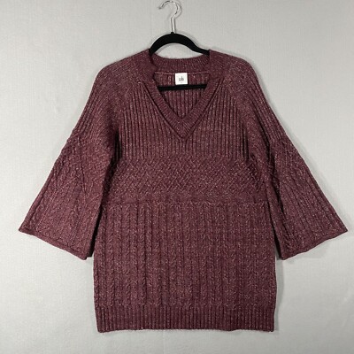 Cabi Chime Pullover Knit Sweater Burgundy Bell Sleeve #4066