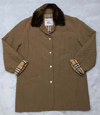 Vintage Burberry Quilted Coat Jacket Nova Check Diamond Light