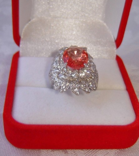 LAB CREATED PADPARADCHA SAPPHIRE SOLID STERLING SILVER 925 RING, SIZE 6 - Picture 5 of 10