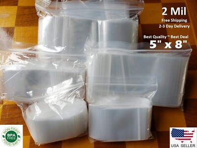 5''x8'' CLEAR 2 MIL ZIP SEAL BAGS POLY PLASTIC RECLOSABLE LOCK SMALL LARGE BAGGIES