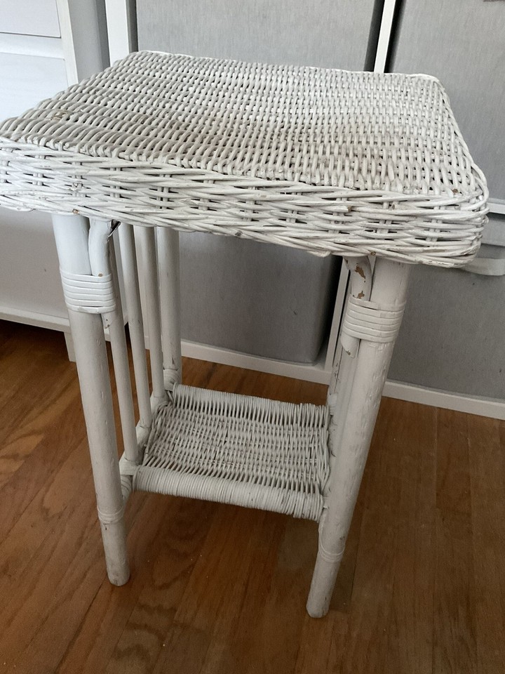 Vintage White Wicker Table eBay