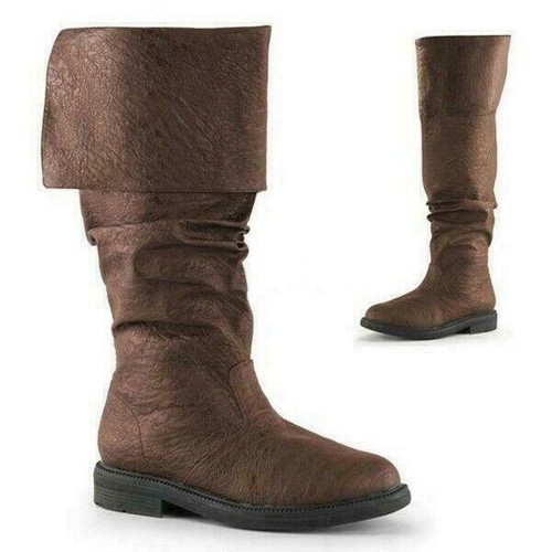 Vintage Women's Boots Knee High Knight Riding Slouch Shoes Pleated Cosplay New - Picture 1 of 8