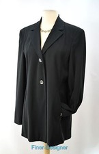 Doncaster smooth blazer jacket 2 button suit coat long top black Size 10 VTG NEW