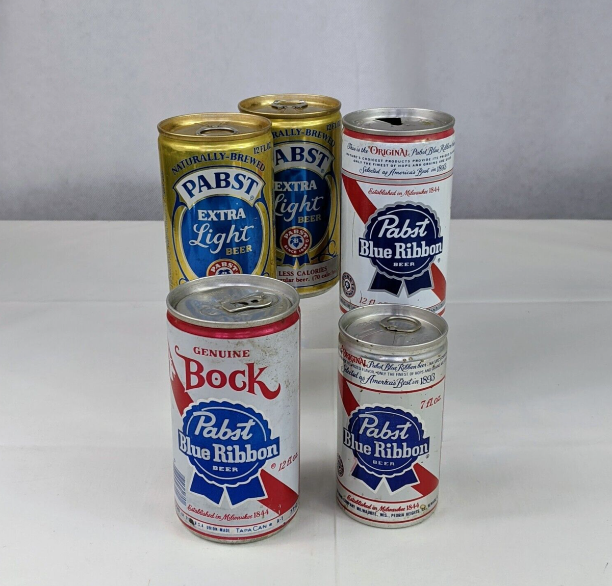 5 Random Pabst Blue Ribbon Beer Cans Brock Extra Light 12 fl oz 7