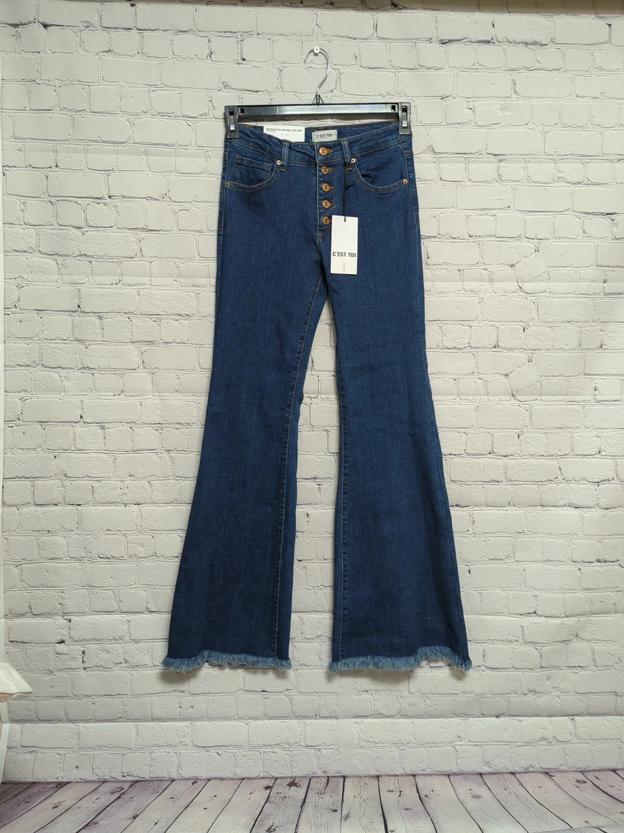 Black Label C est Toi Mid Rise Wide Flare Raw Hem Bell Bottom Jeans 5 26