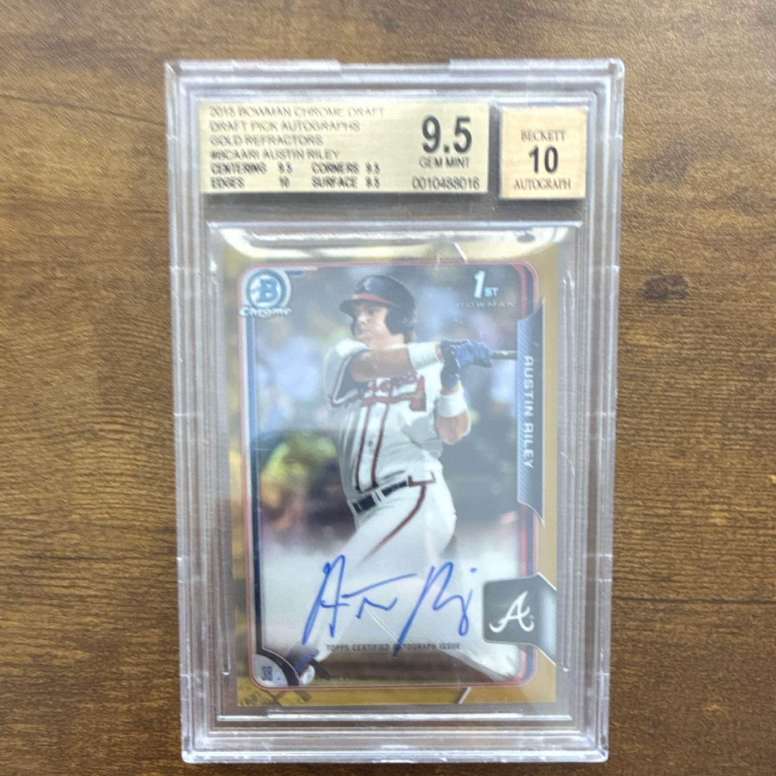 2015 Bowman Chrome Draft Gold Refractor Auto Austin Riley #BCA-ARI /50 BGS 9.5