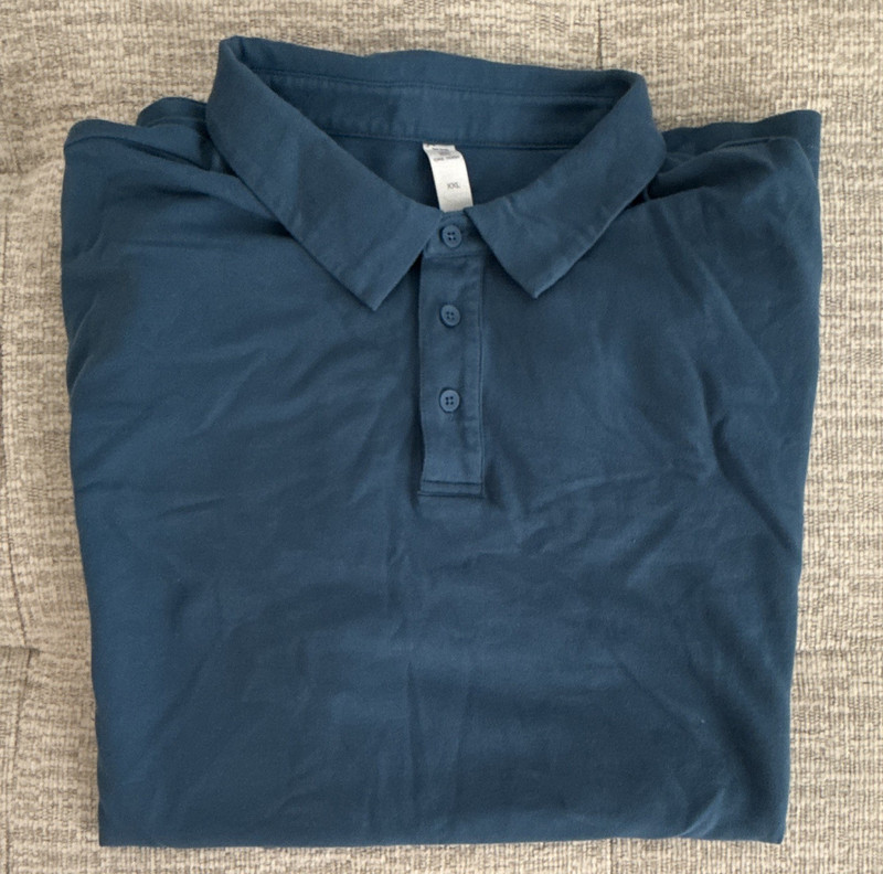 CRZ yoga Men's 2XL Blue Solid Cotton Short Sleeve Collared Polo Button
