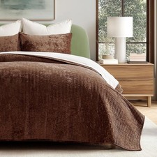 Velvet Terracotta Brown Clay Queen Bedding Comforter Sham Set