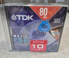 TDK Music 80 Minute 700MB CD-R Slim Case 10 Pack Disc For Audio Recording NEW
