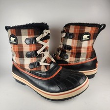 SOREL Kids Tivoli Boot Size 3 Plaid Red Black Leather Snow Outdoor Rubber Sole