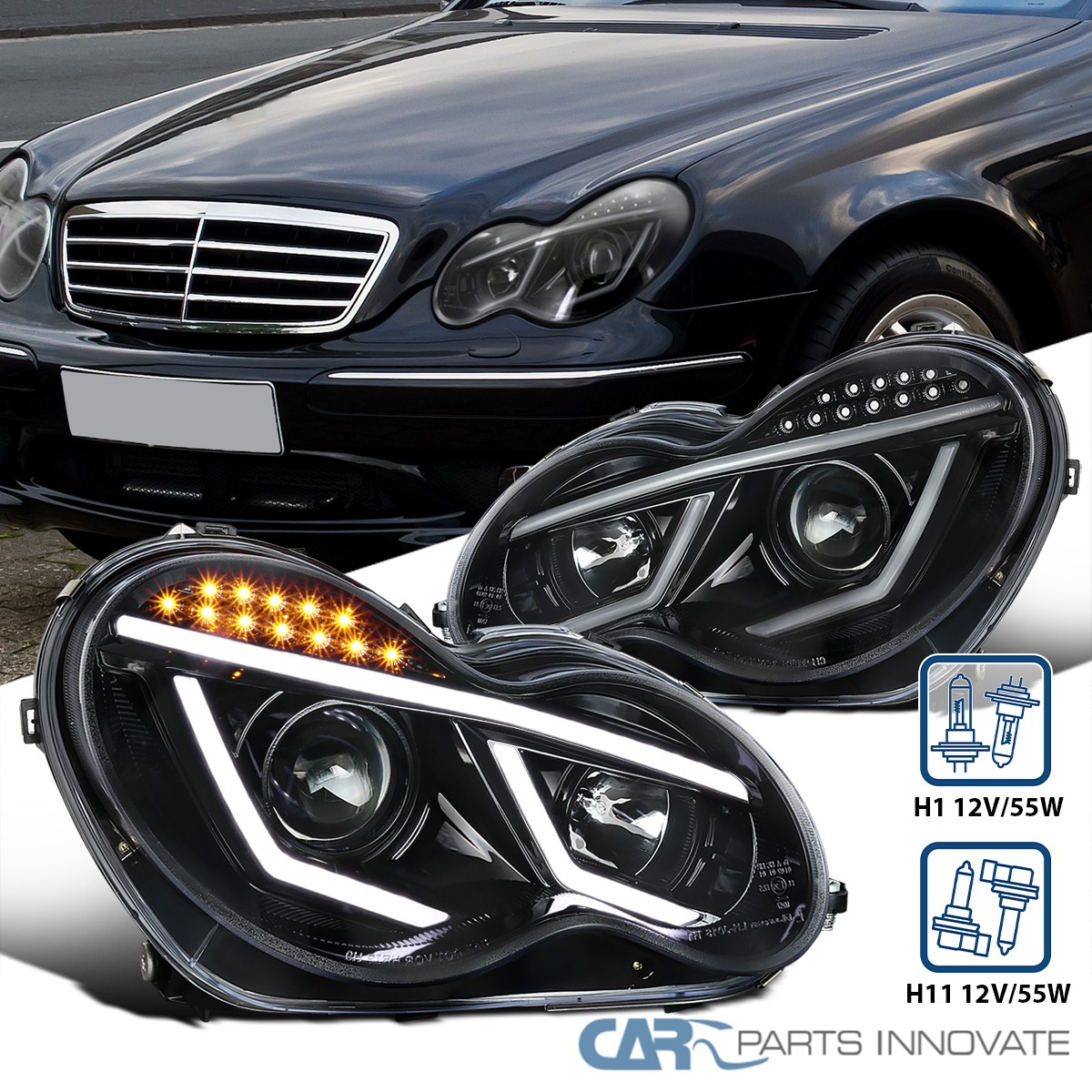 Pearl Black Projector Headlight Fits 2001-2007 Benz W203 C230 C320