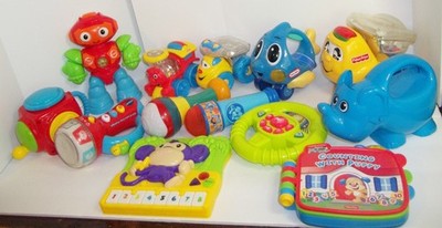 Lot of 13 Baby Toddler Toys robot, train, push n pops, flashlights, interactive