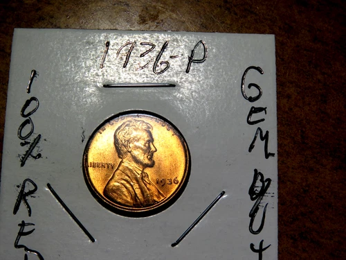 Lustrous Cartwheel Gem++ RED Brilliant Uncirculated 1936-P Lincoln Penny L1