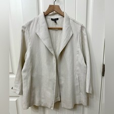 Eileen Fisher Cream Blazer Linen Viscose blend sz M Classic Soft Fall Winter