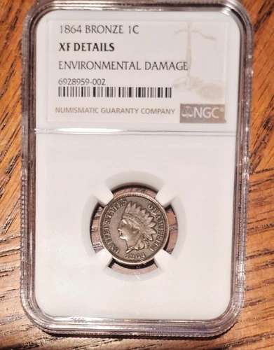 1864 Indian Head Cent Copper Nickel XF Details *Environmental Damage