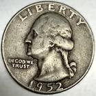 1952 D Washington 90% Silver Quarter Circulated Condition 25c US Coin - 2854