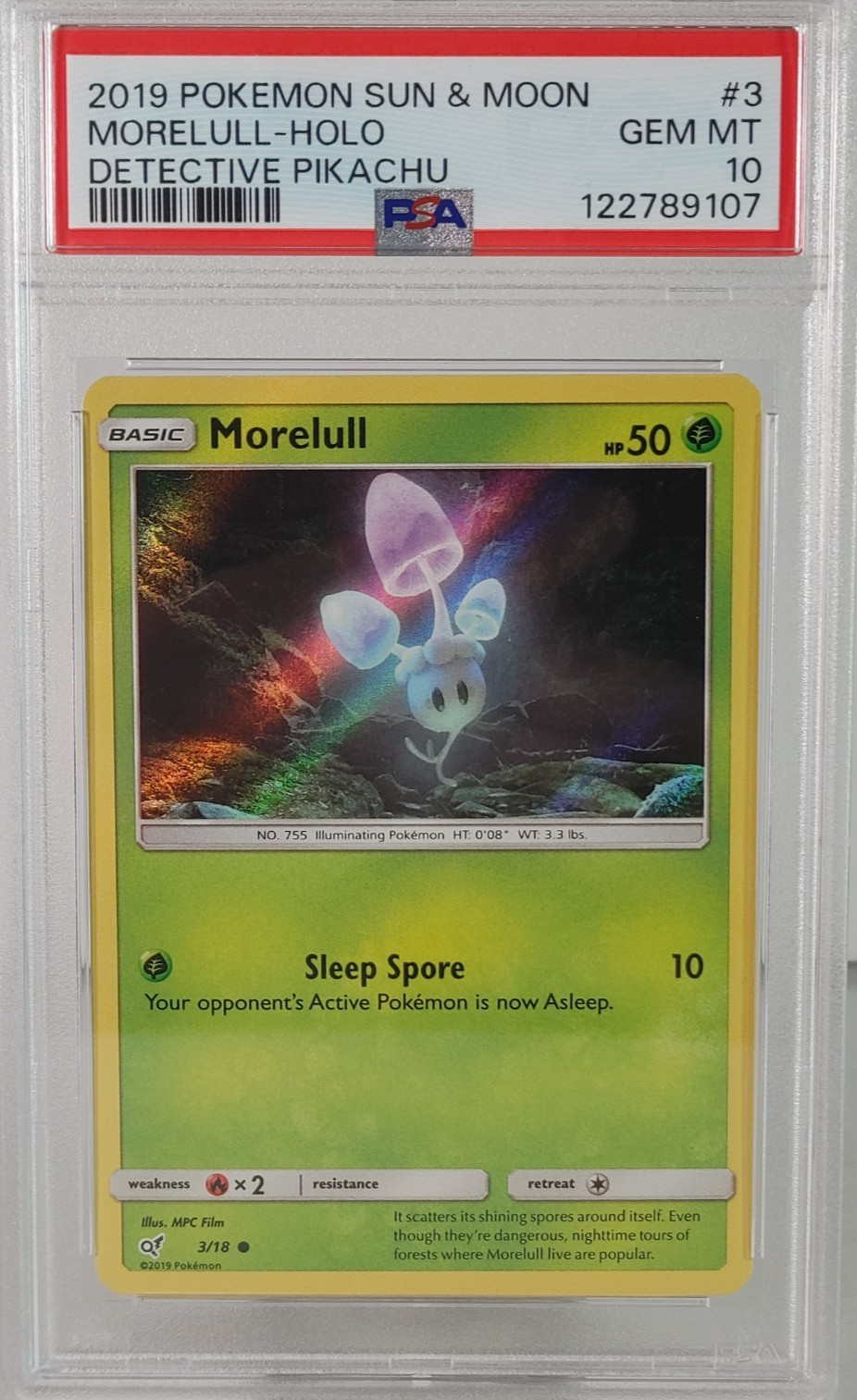 Morelull - POKEMON - Detective Pikachu - #3 - Holo - 2019 - PSA 10