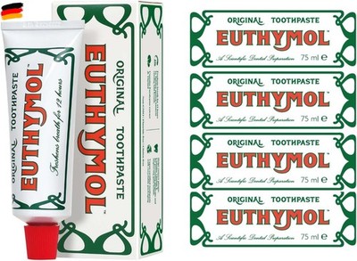 Euthymol Original Zahnpasta 75 ml x 4 ohne Fluorid, gegen Plaque,