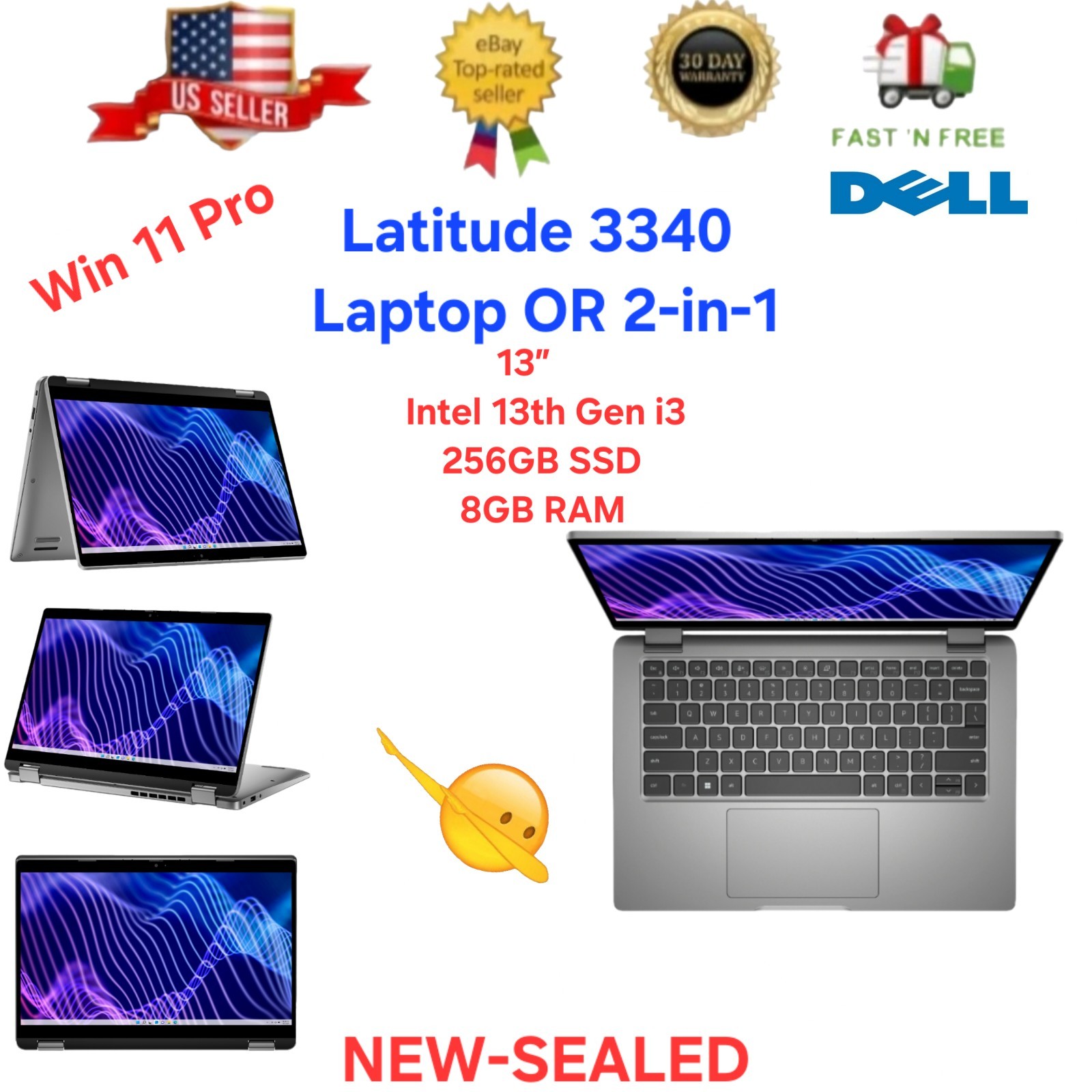 Dell Latitude 13” 3340 Laptop 2 1 Intel 13th Gen i3 256GB SSD 8GB RAM Win 11 Pro