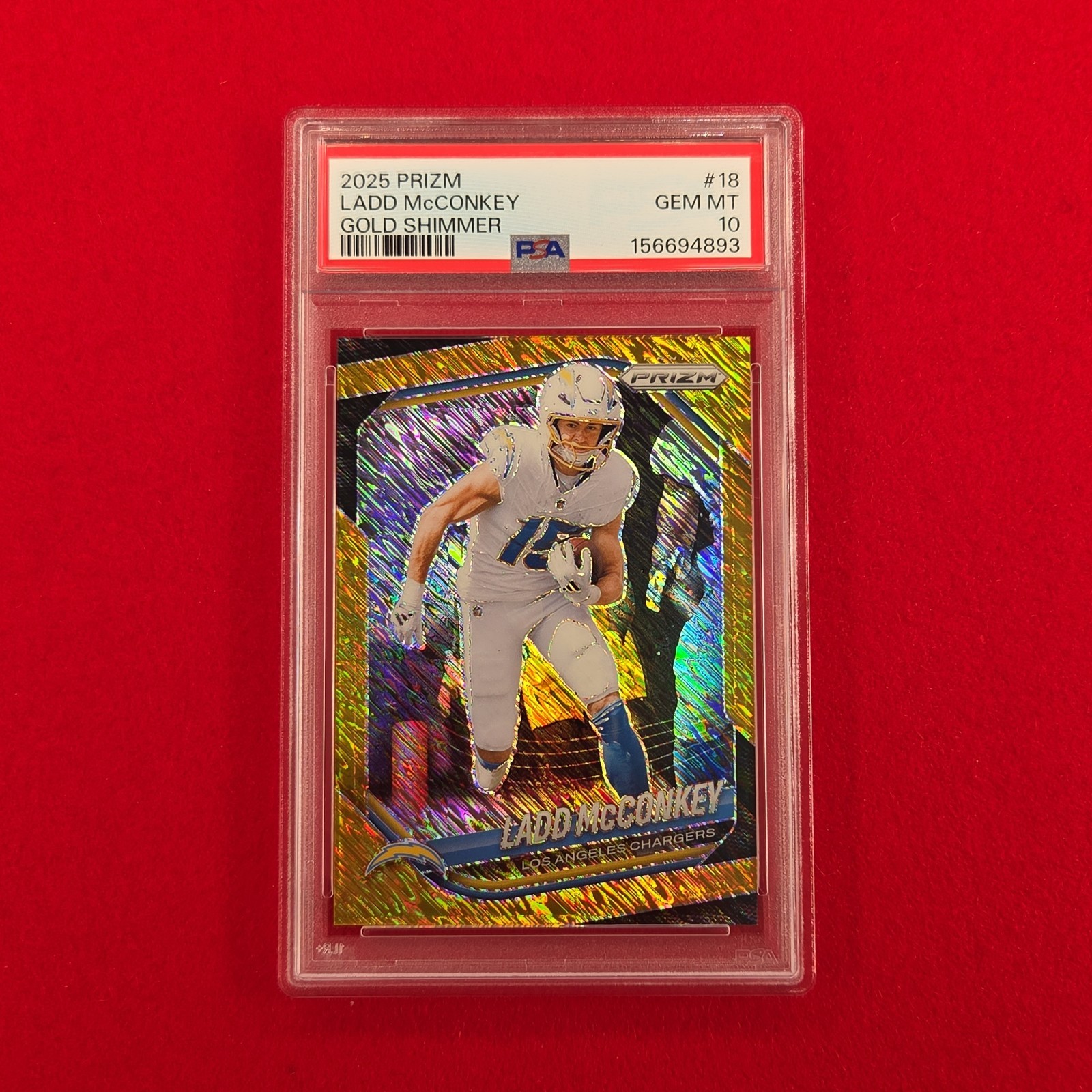2025 Prizm Gold Shimmer /10 Ladd McConkey SSP PSA 10 CHARGERS