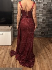 Damen Abendkleid lang S burgunderrot Paillett...