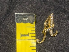 Letter A Pin Brooch Cursive Script Initial Monogram Gold Tone Pave Rhinestone