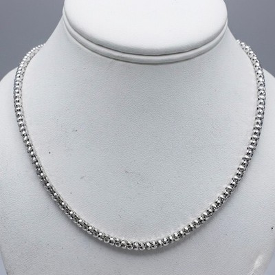 Italienische 925 Sterling Silber Popcorn Kette Collier Diamantschliff Rhodiniert