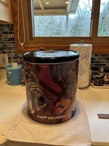 Vintage large 1996IAMS Cat Food Tin Purple 6th in a series 50 Year Anniversary